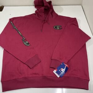 Champion powerblend graphic pullover hoodie mens 2xl Burgundy Cozy Camouflage